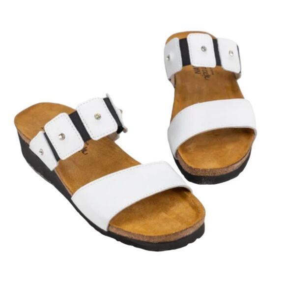 Naot Ashley Rhinestone White Leather Slide Sandals Open Toe Womens 7 Orthotic - Picture 1 of 9